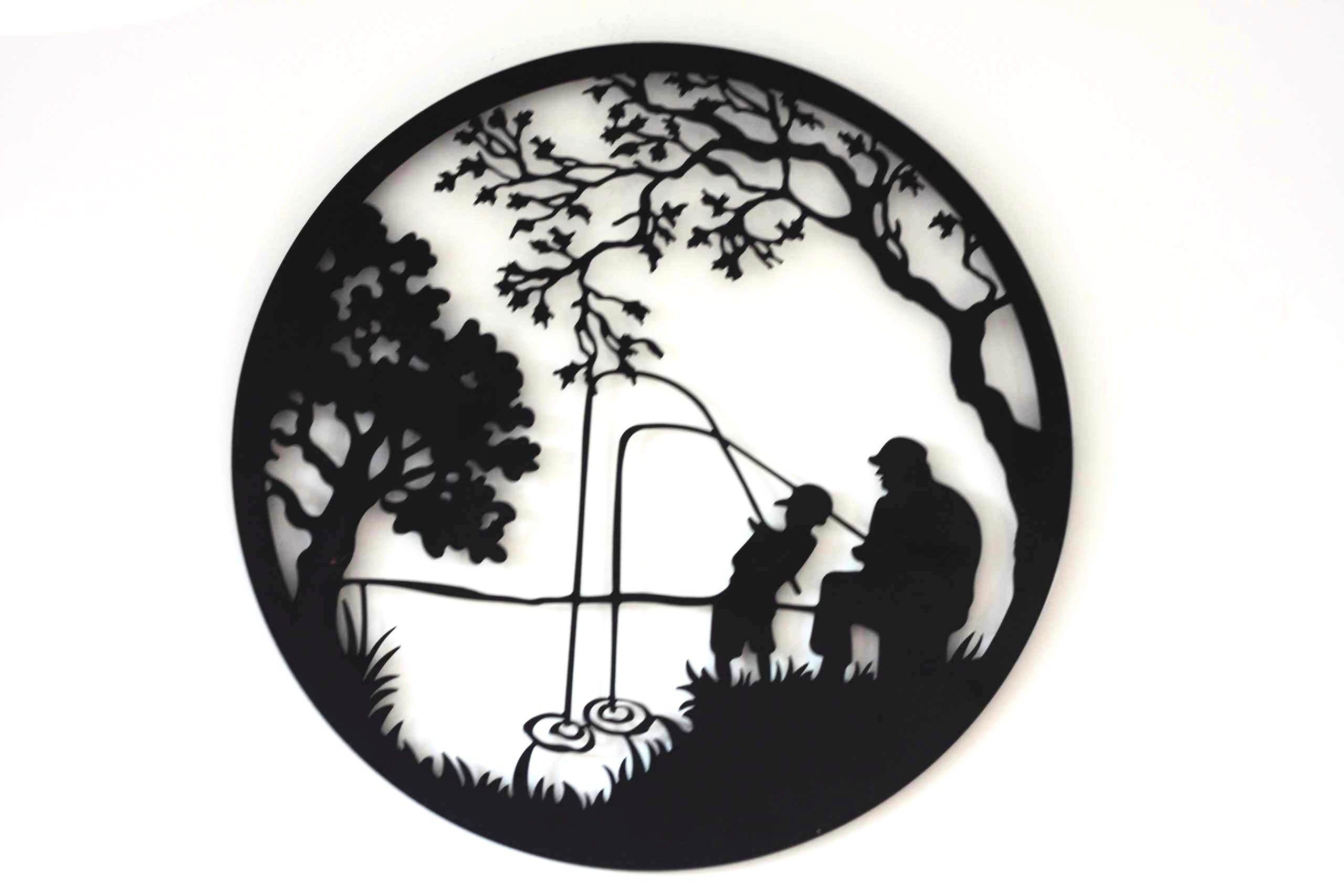 Fishing Dad & Son Metal Wall Art | 45cm