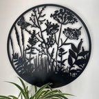 Wild Meadow Metal Wall Art – Black | 60cm