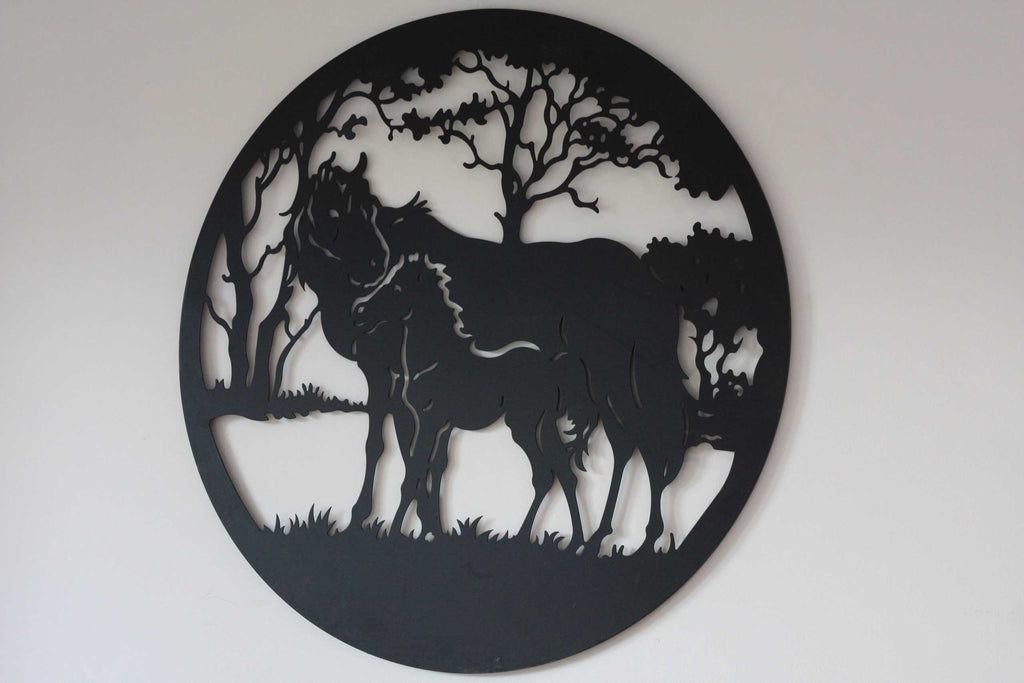 Horse & Foal Metal Wall Art Black | 60cm