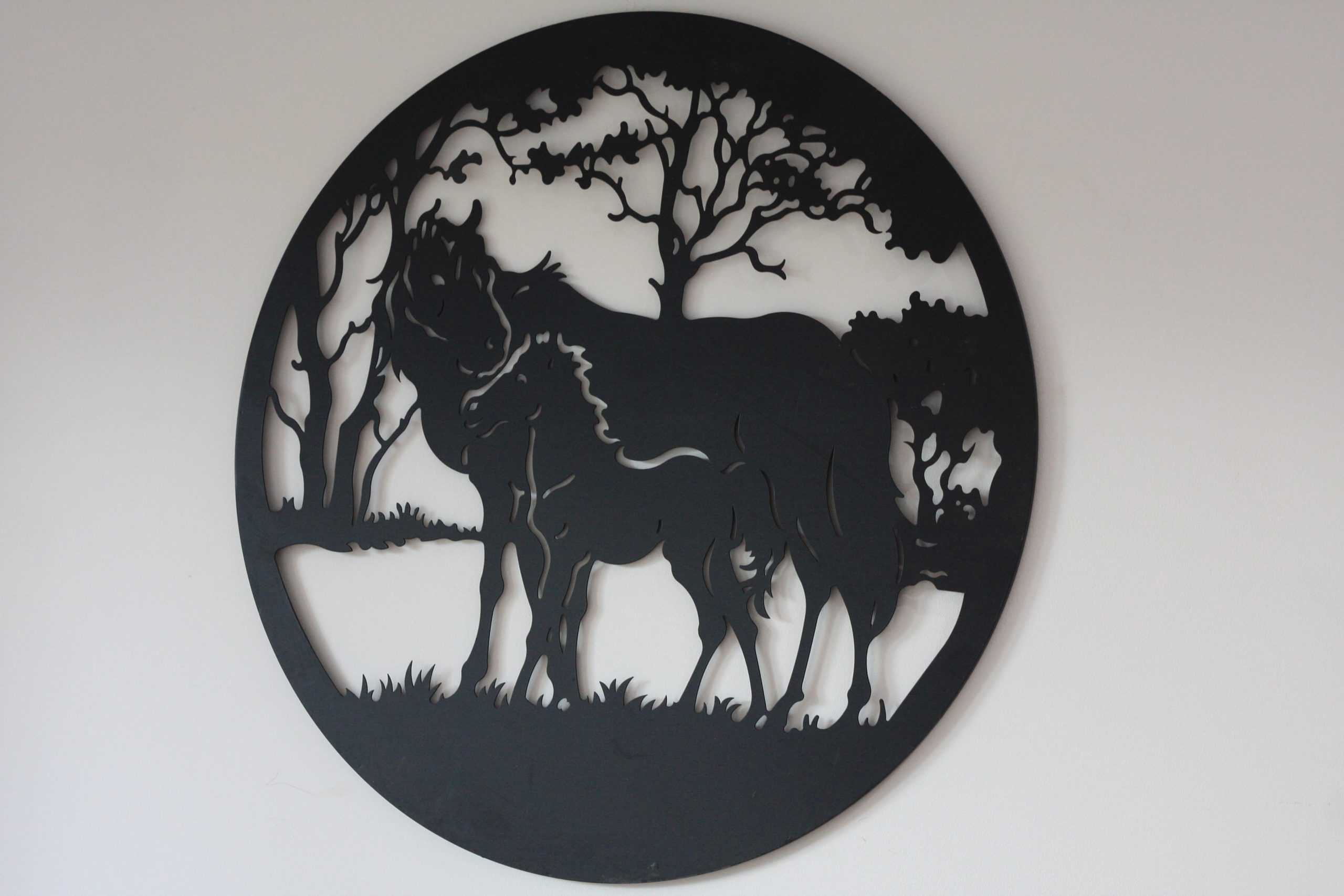 Horse & Foal Metal Wall Art Black | 60cm