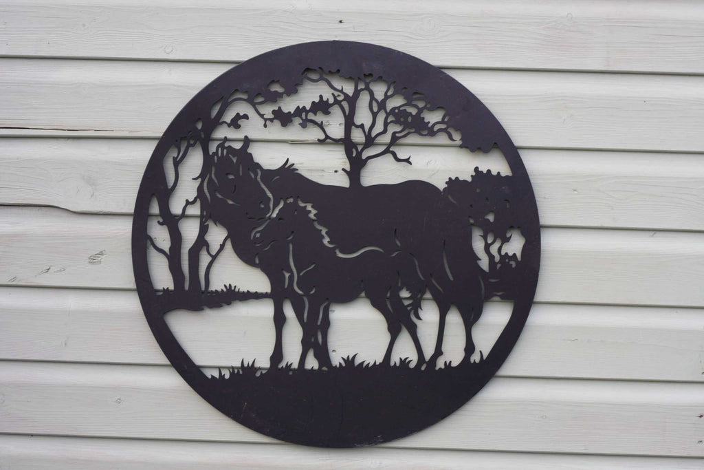 Horse & Foal Metal Wall Art Black | 60cm