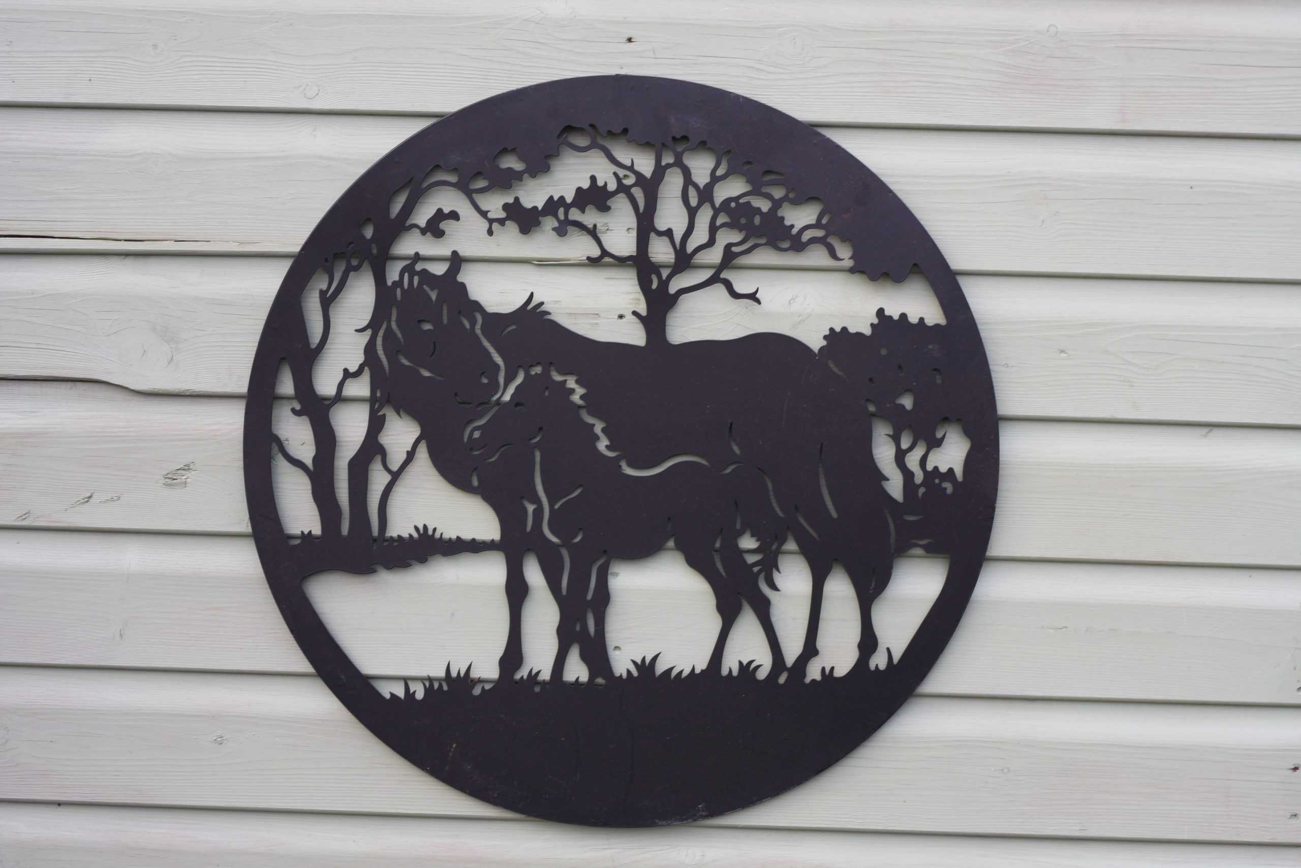 Horse & Foal Metal Wall Art Black | 60cm