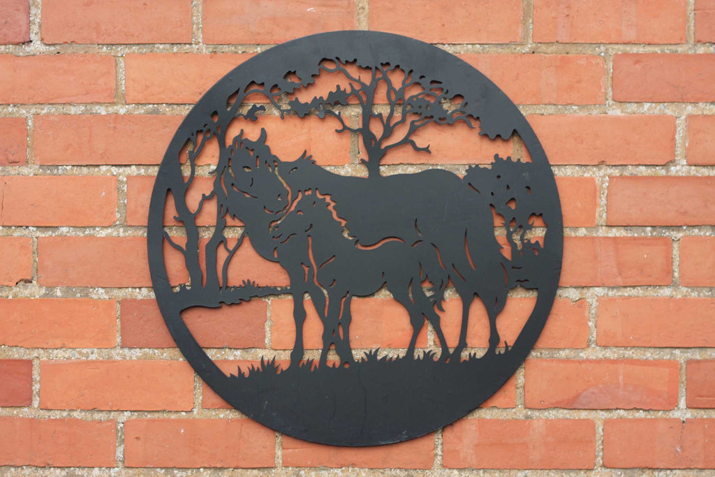 Horse & Foal Metal Wall Art Black | 60cm
