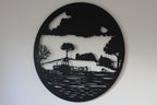Tractor in Field Metal Wall Art Black | 60cm