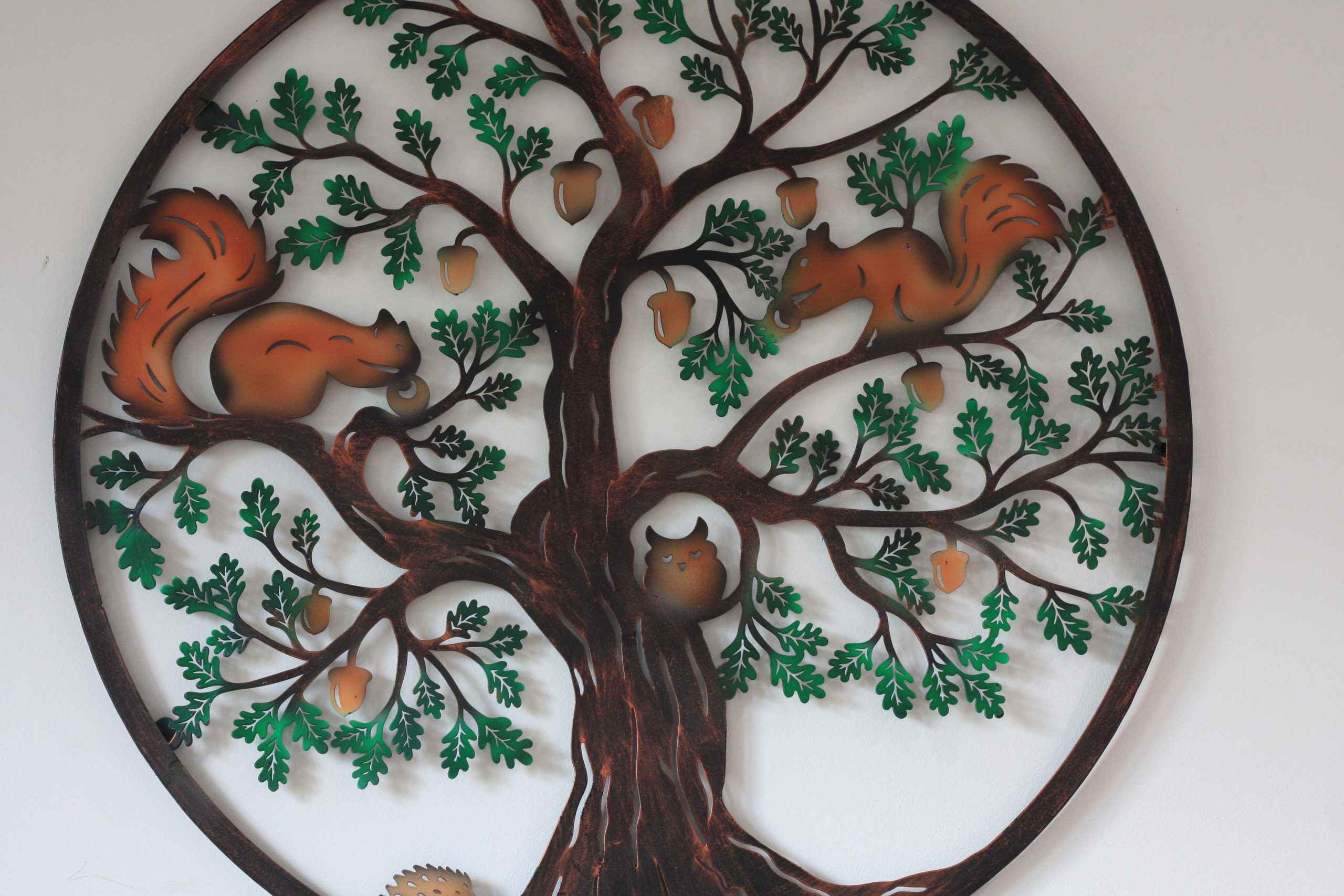 Squirrels in Tree of Life Metal Wall Art Black | 60cm