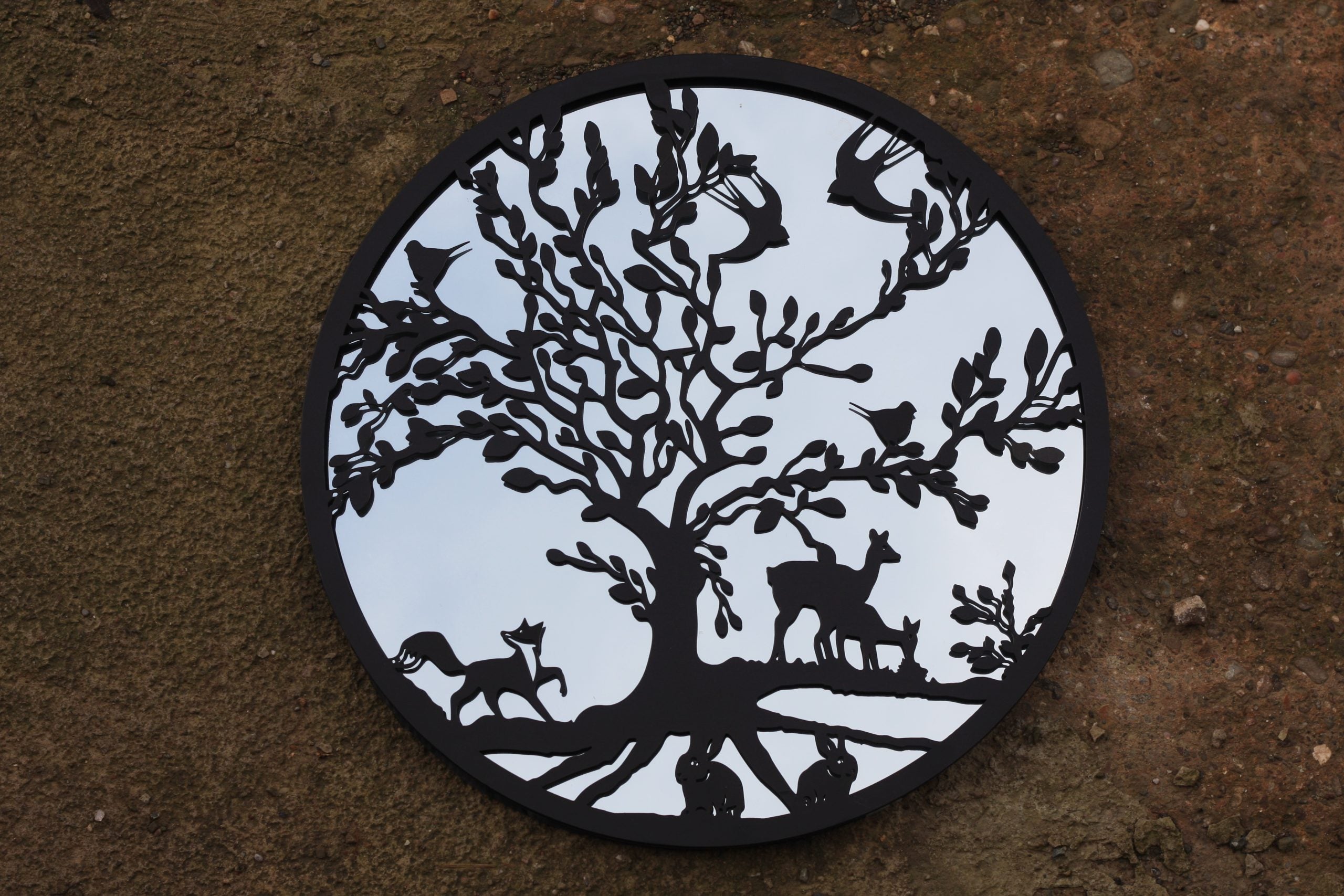 Wildlife Scene Mirrored Wall Art – Black | 70cm