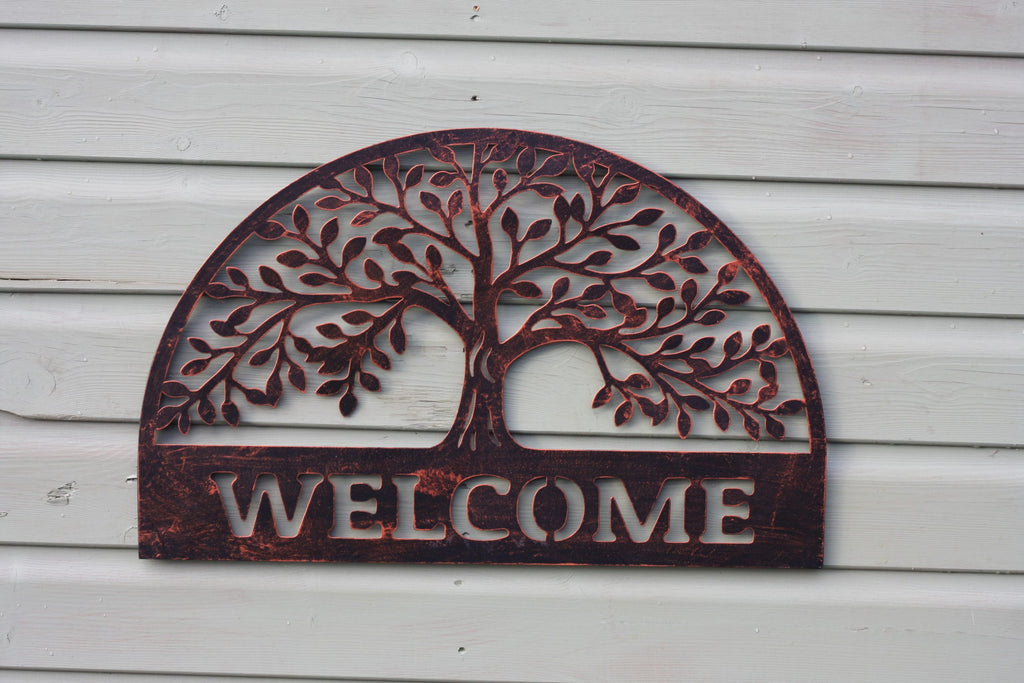 Welcome Sign - Tree of Life Metal Wall Art Black | 60cm