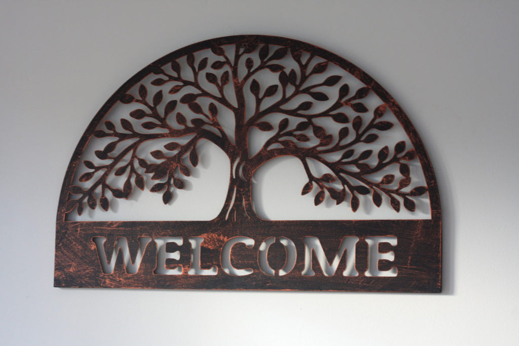 Welcome Sign - Tree of Life Metal Wall Art Black | 60cm