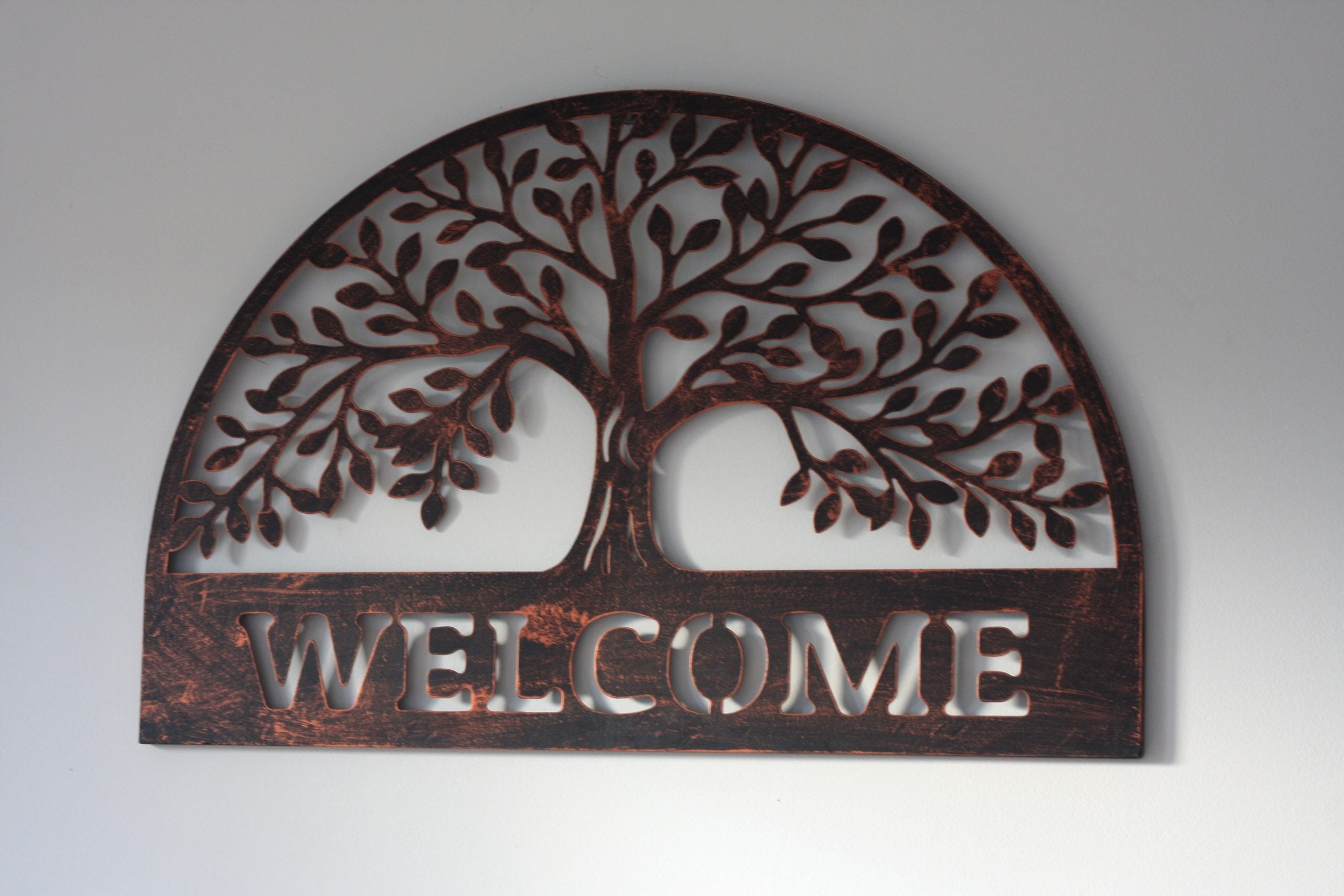 Welcome Sign - Tree of Life Metal Wall Art Black | 60cm