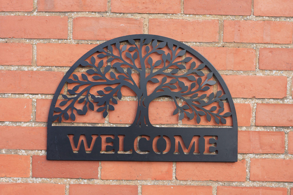 Welcome Sign - Tree of Life Metal Wall Art Black | 60cm