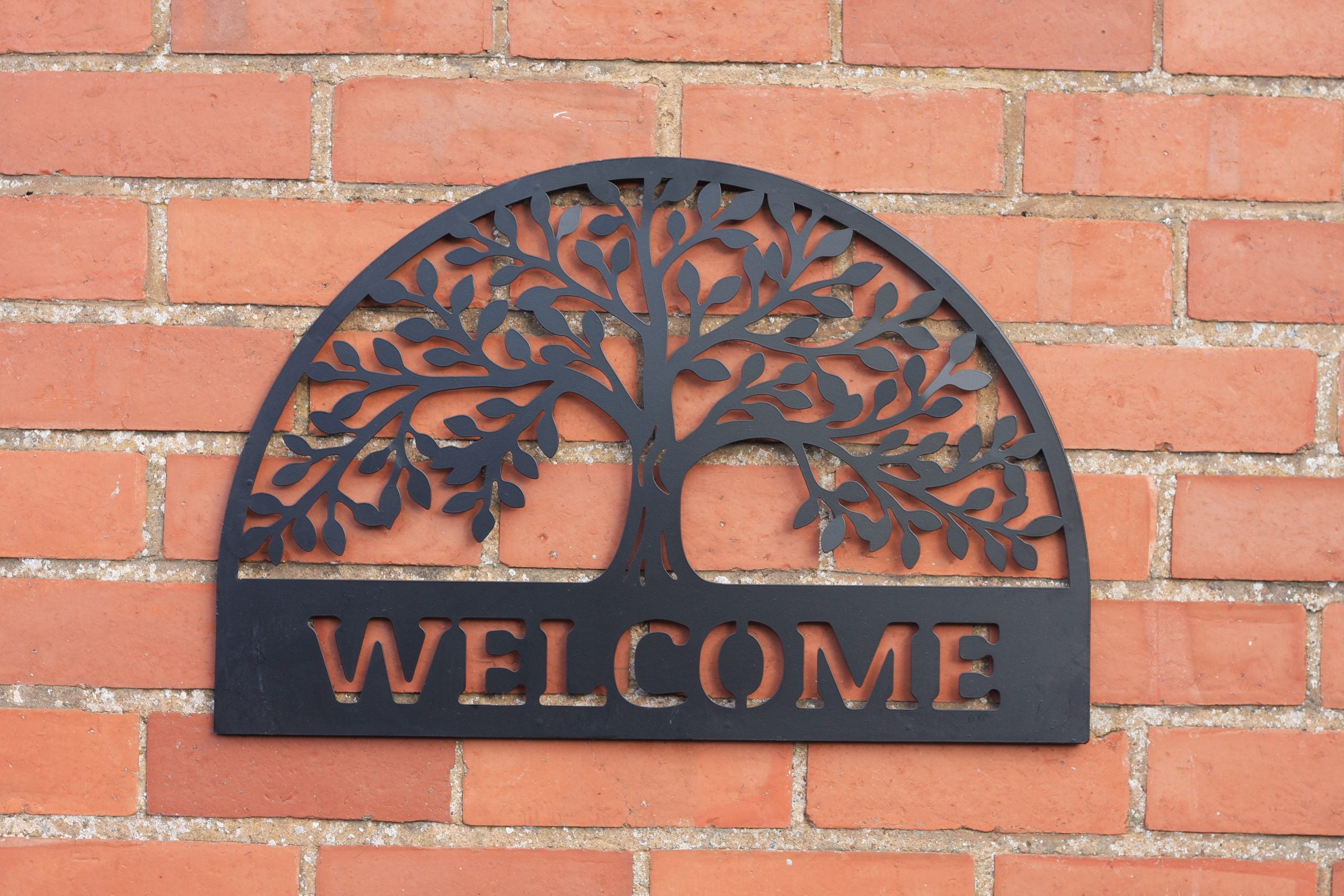 Welcome Sign - Tree of Life Metal Wall Art Black | 60cm