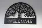 Welcome Sign - Tree of Life Metal Wall Art Black | 60cm