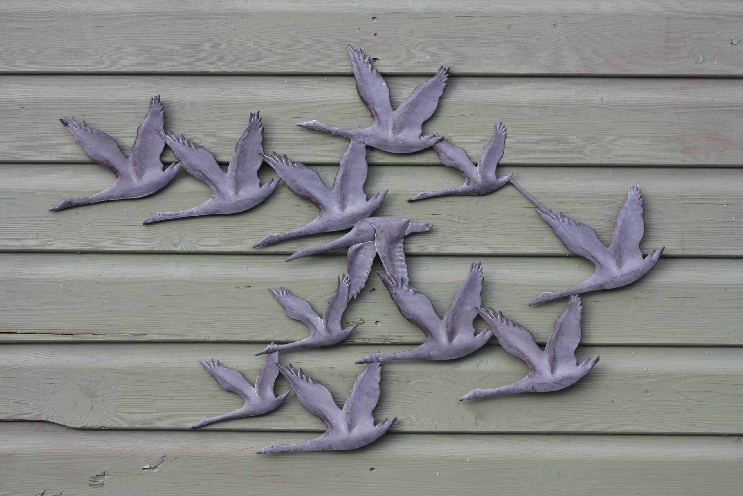Flock of Flying Geese Metal Wall Art Grey