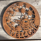 Welcome Sign - Bee Metal Wall Art Natural Rust | 45cm