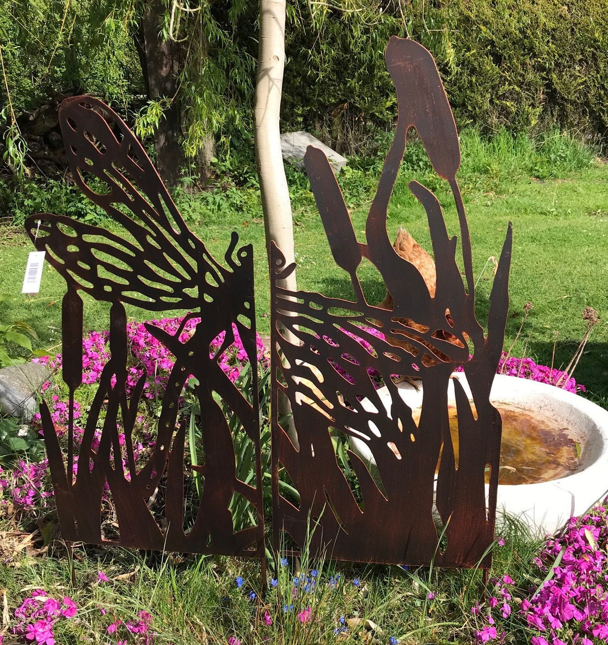 Dragonfly Panel Screen | Rustic Steel Garden Screen, Set of 2