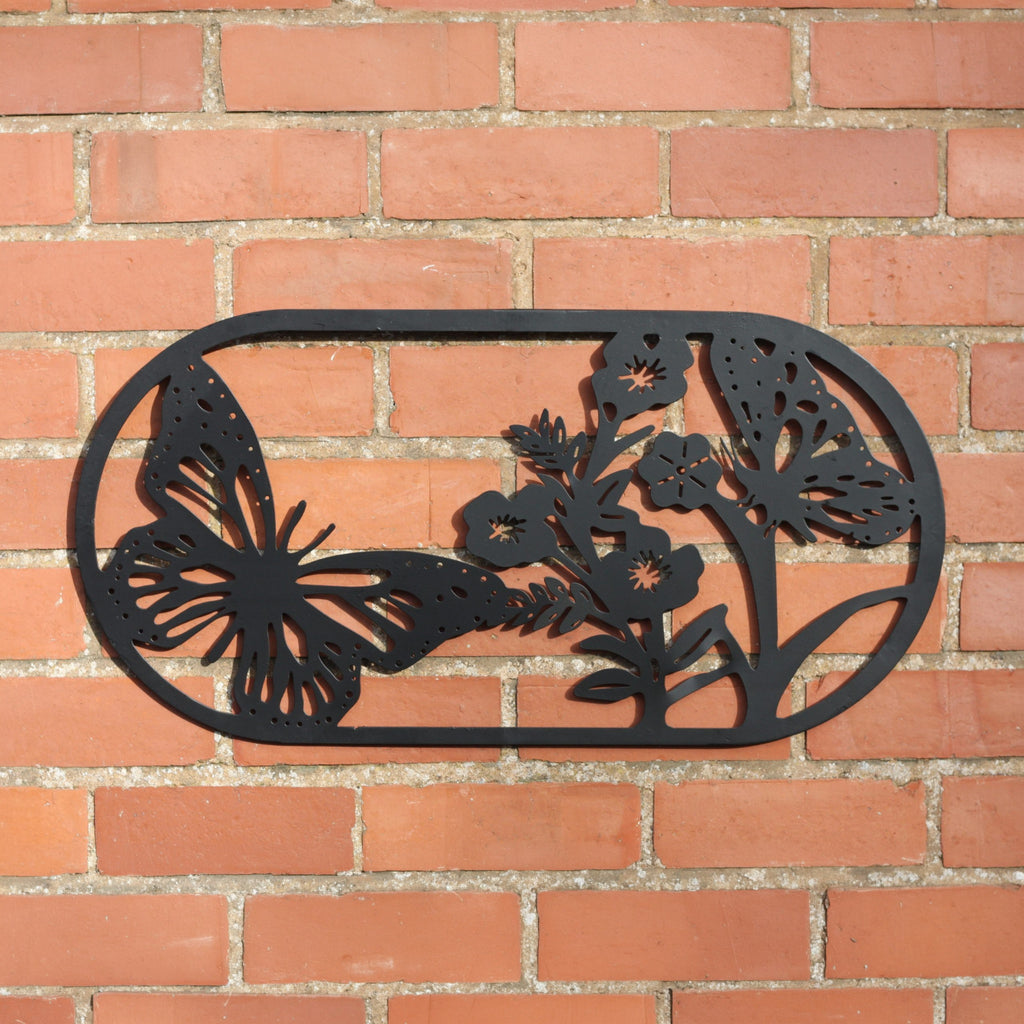 Butterfly Steel Wall Art Black | Oval 70 x 35cm