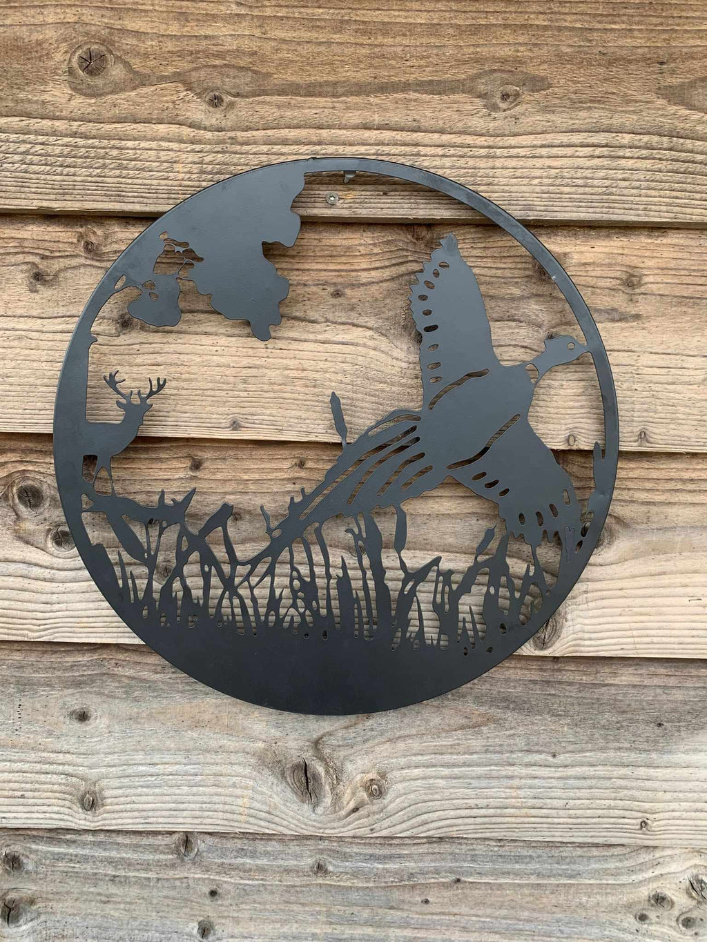 Pheasant in Flight Metal Wall Art Black | 60cm