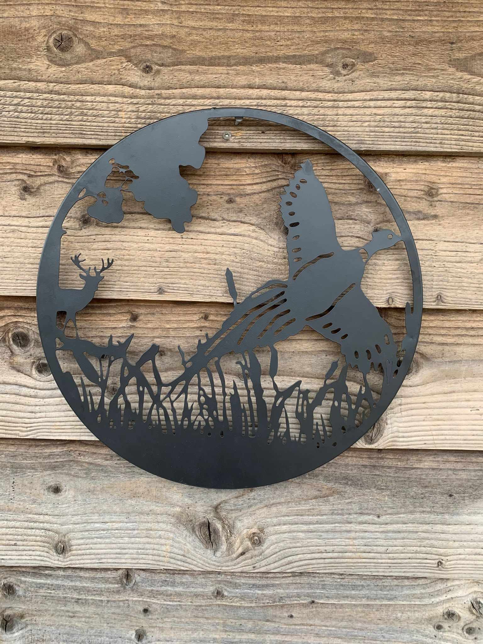 Pheasant in Flight Metal Wall Art Black | 60cm