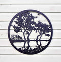 Cow by the Water Metal Wall Art Black | Round | 60cm