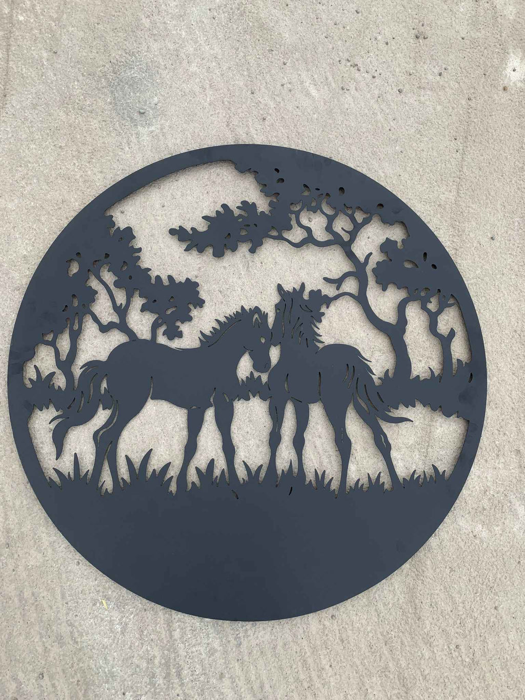 Two Foals in Trees Metal Wall Art Black | 80cm