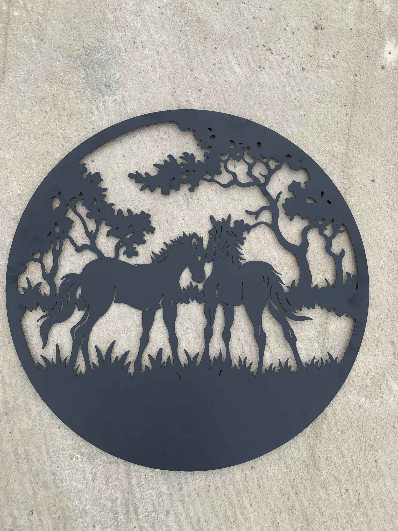 Two Foals in Trees Metal Wall Art Black | 80cm