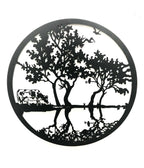 Cow by the Water Metal Wall Art Black | Round | 60cm