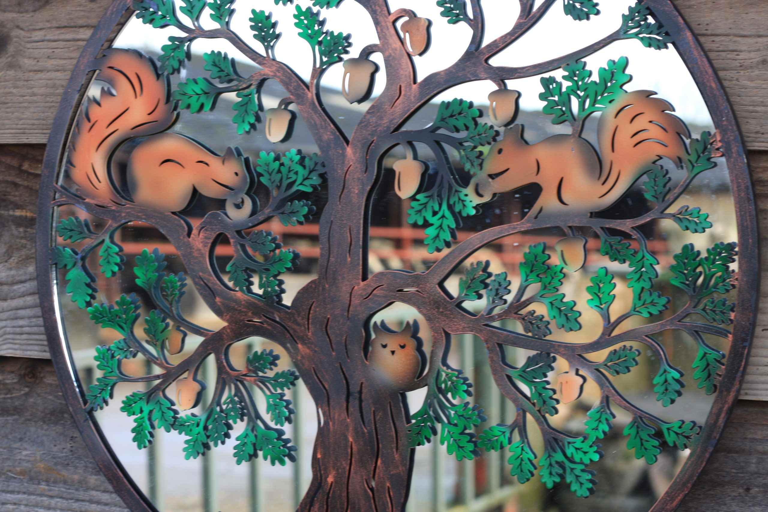 Squirrels in Tree of Life Metal Wall Art Black | 60cm