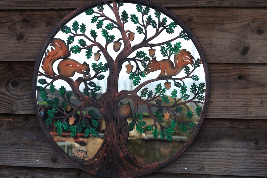 Squirrels in Tree of Life Metal Wall Art Black | 60cm