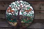 Squirrels in Tree of Life Metal Wall Art Black | 60cm