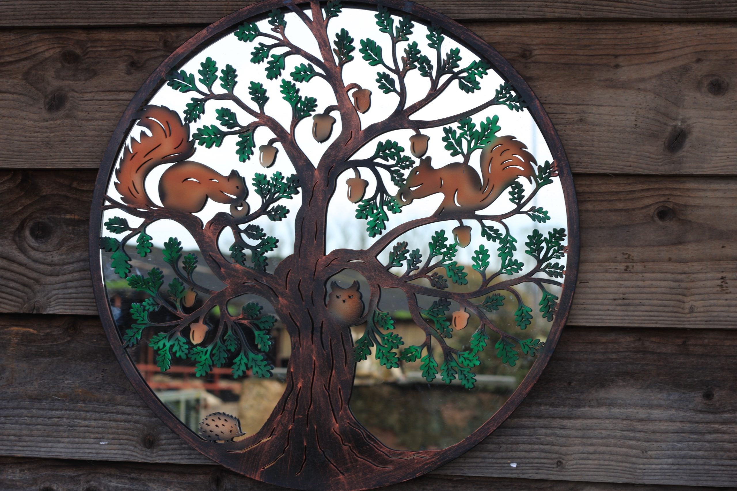 Squirrels in Tree of Life Metal Wall Art Black | 60cm
