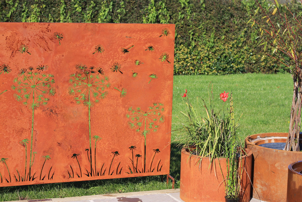 Natural Rust Dandelion XL Steel Garden Panel Privacy Screen | 180x120cm
