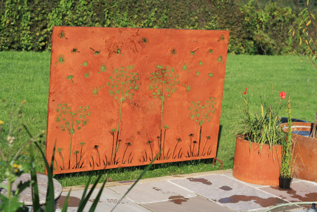 Natural Rust Dandelion XL Steel Garden Panel Privacy Screen | 180x120cm