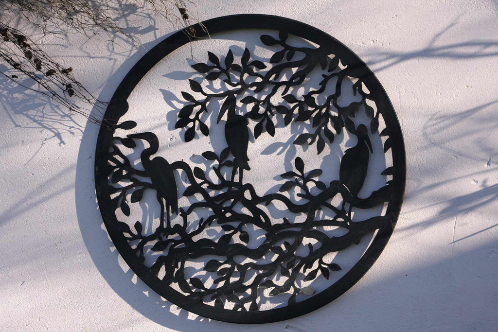 Herons on Branch Metal Wall Art Black | 60cm