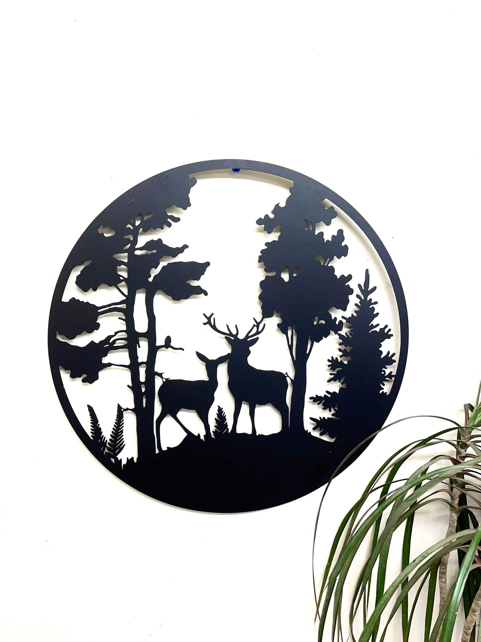 Deer Couple in Evergreen Woods Metal Wall Art Black | Various Sizes