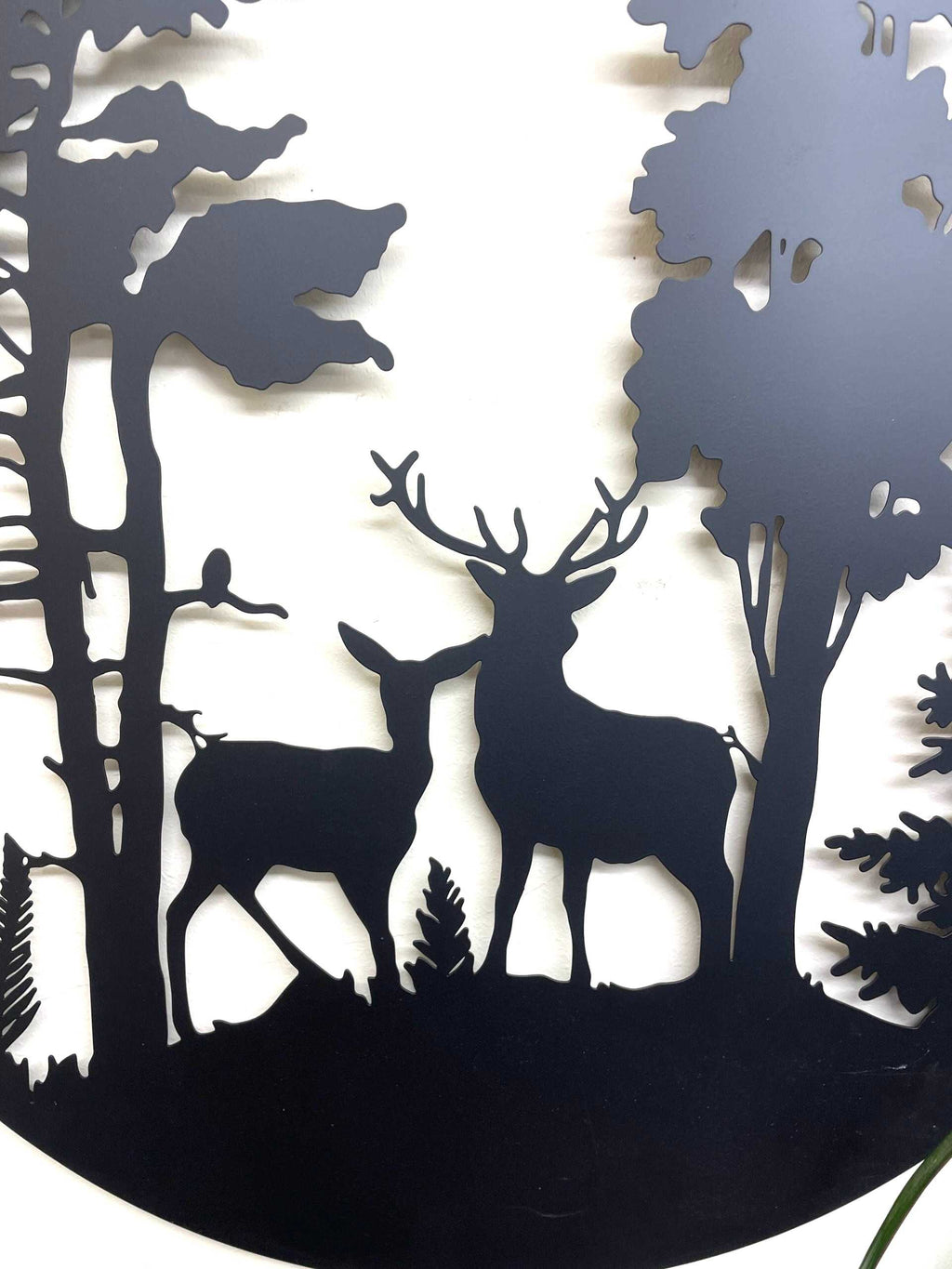 Deer Couple in Evergreen Woods Metal Wall Art Black | Various Sizes