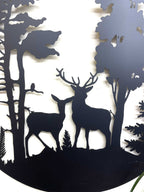 Deer Couple in Evergreen Woods Metal Wall Art Black | Various Sizes