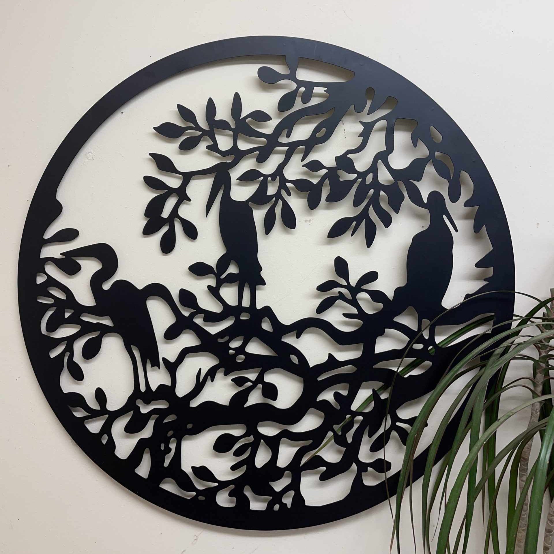 Herons on Branch Metal Wall Art Black | 60cm