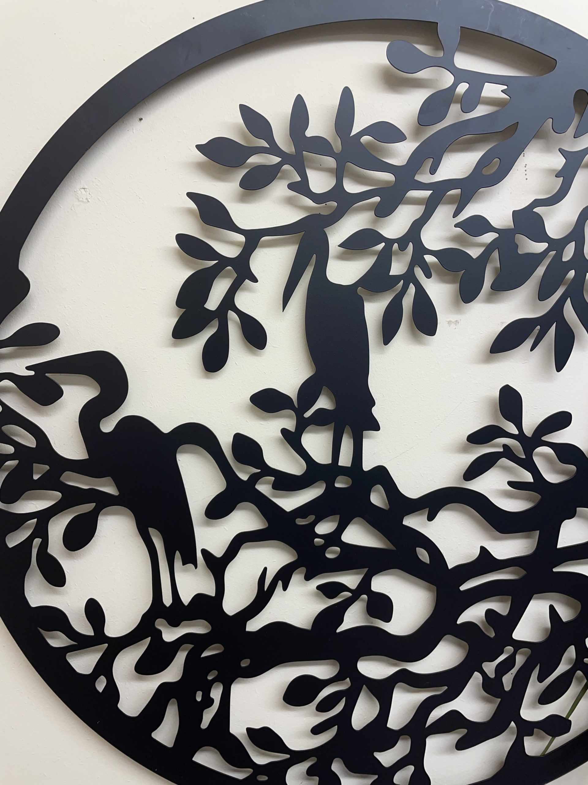 Herons on Branch Metal Wall Art Black | 60cm
