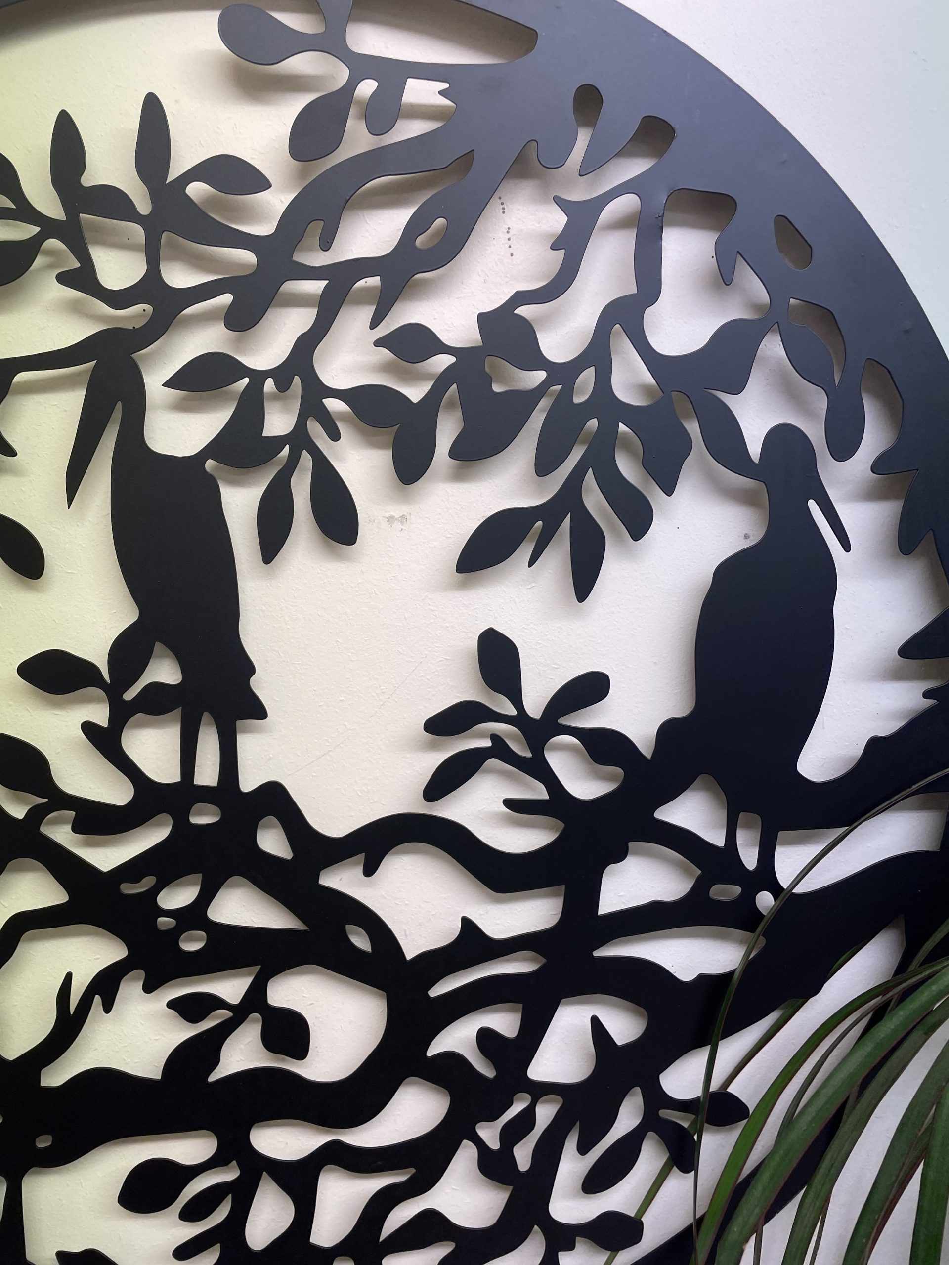 Herons on Branch Metal Wall Art Black | 60cm