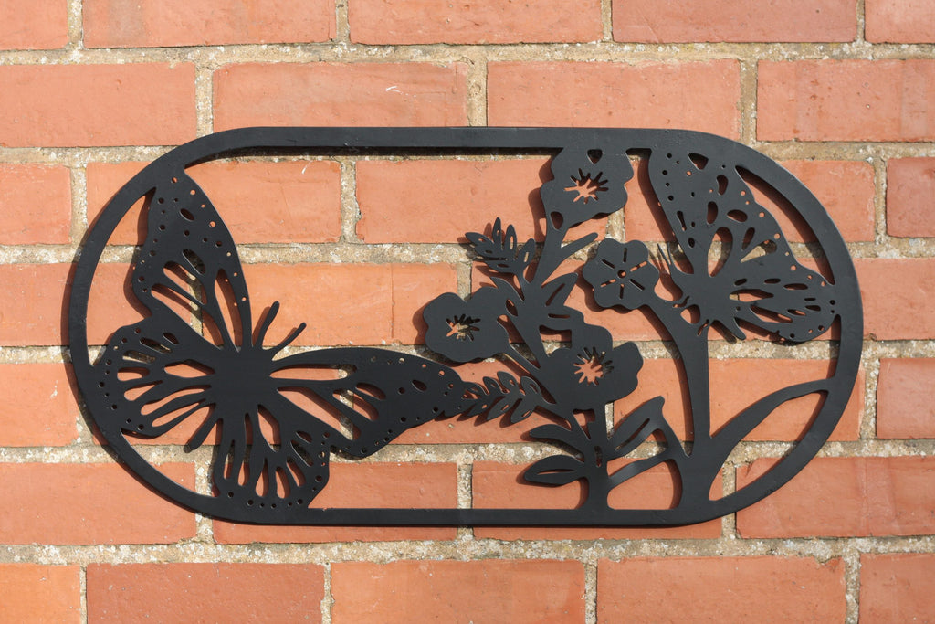 Butterfly Steel Wall Art Black | Oval 70 x 35cm