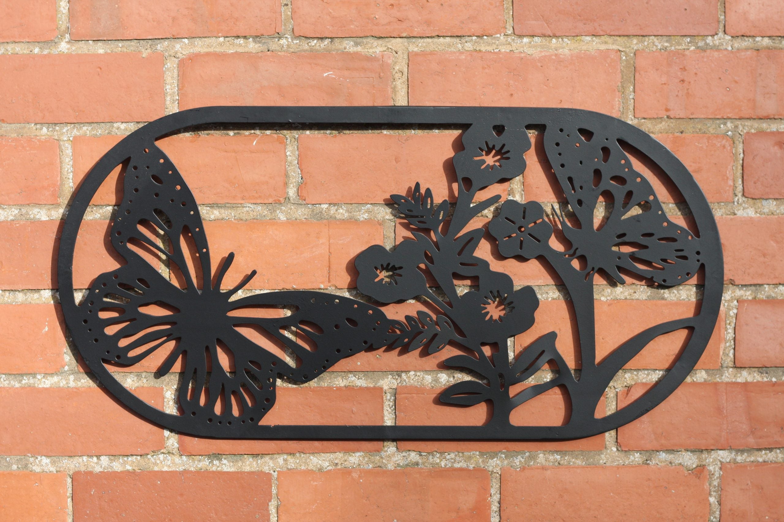 Butterfly Steel Wall Art Black | Oval 70 x 35cm