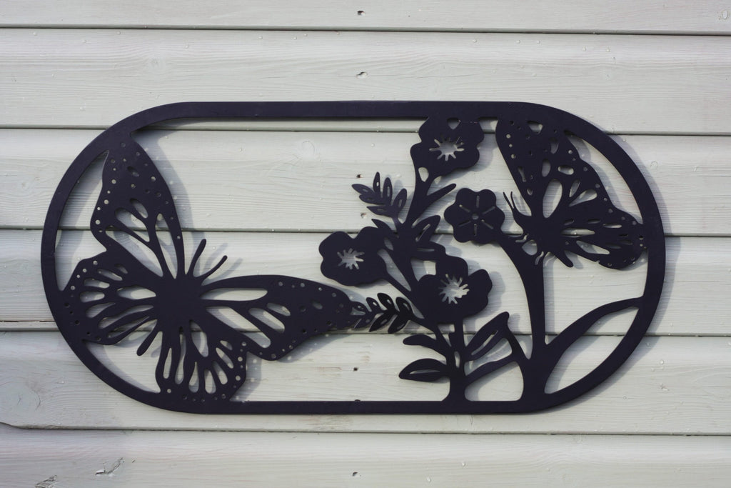 Butterfly Steel Wall Art Black | Oval 70 x 35cm