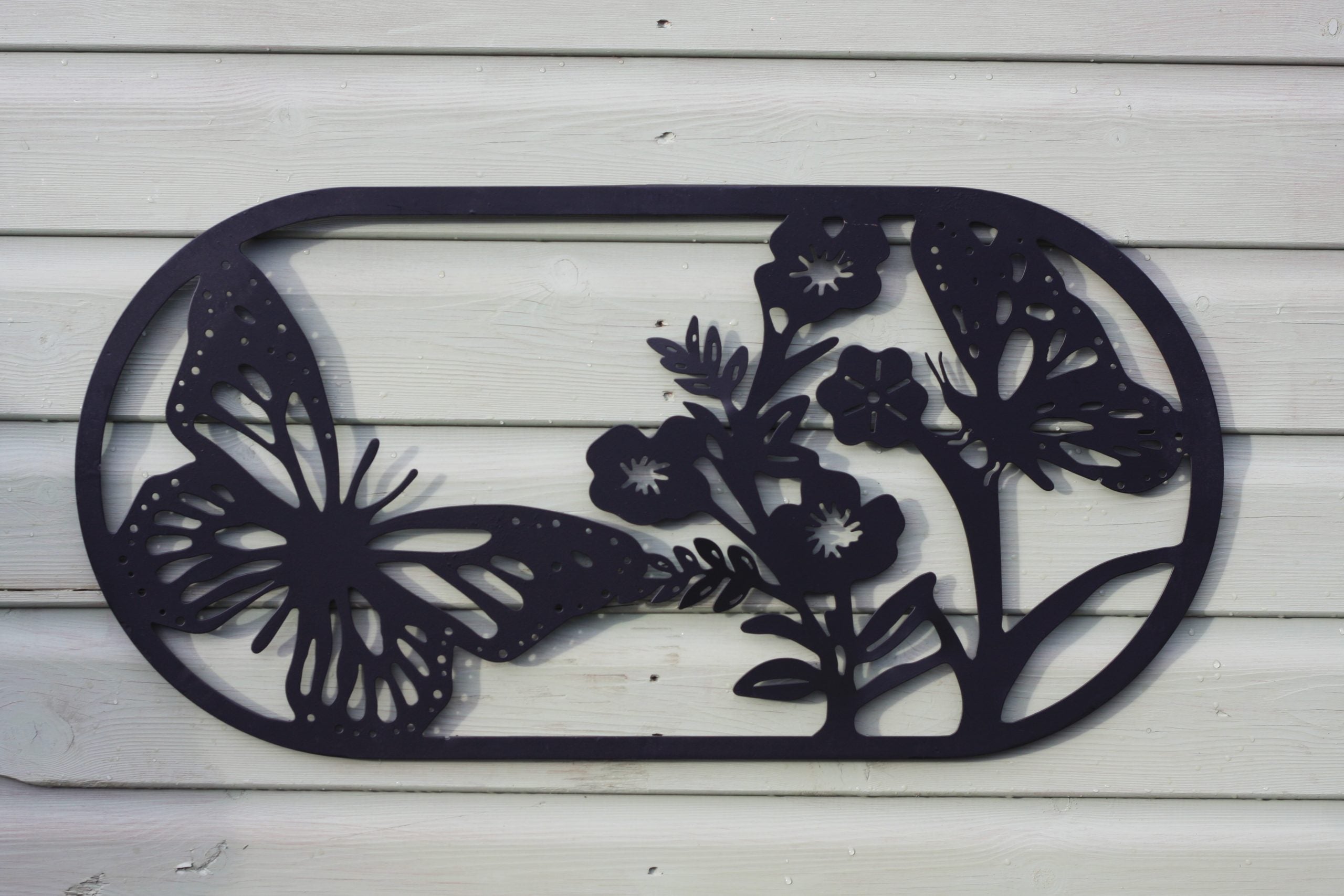 Butterfly Steel Wall Art Black | Oval 70 x 35cm