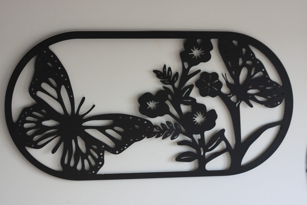 Butterfly Steel Wall Art Black | Oval 70 x 35cm