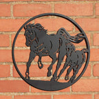 Galloping Mare & Foal Metal Wall Art Black | Various Sizes