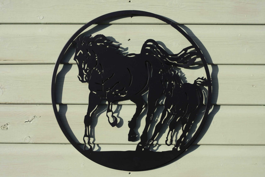 Galloping Mare & Foal Metal Wall Art Black | Various Sizes