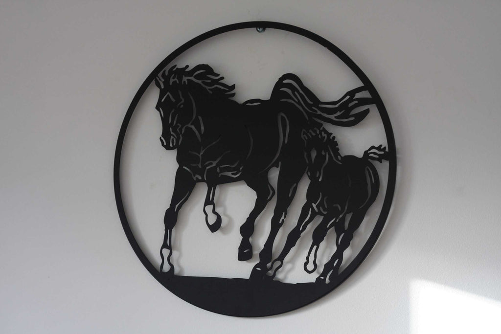 Galloping Mare & Foal Metal Wall Art Black | Various Sizes