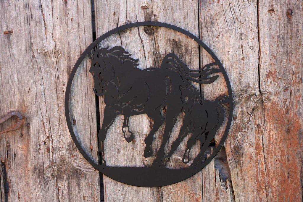 Galloping Mare & Foal Metal Wall Art Black | Various Sizes