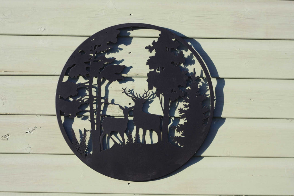 Deer Couple in Evergreen Woods Metal Wall Art Black | Various Sizes