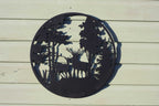 Deer Couple in Evergreen Woods Metal Wall Art Black | Various Sizes